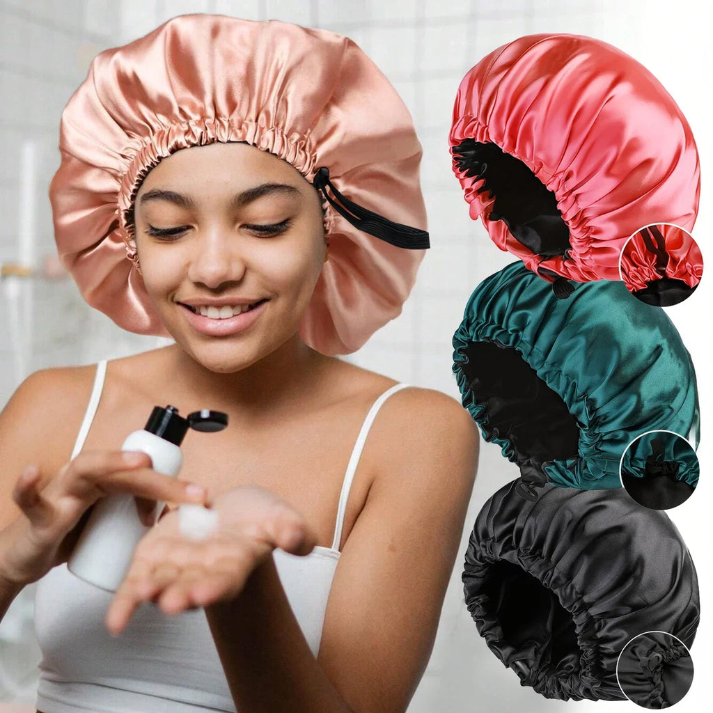 CocoLuxe Aura Satin Sleep Bonnet (Adjustable, Double-Layered)
