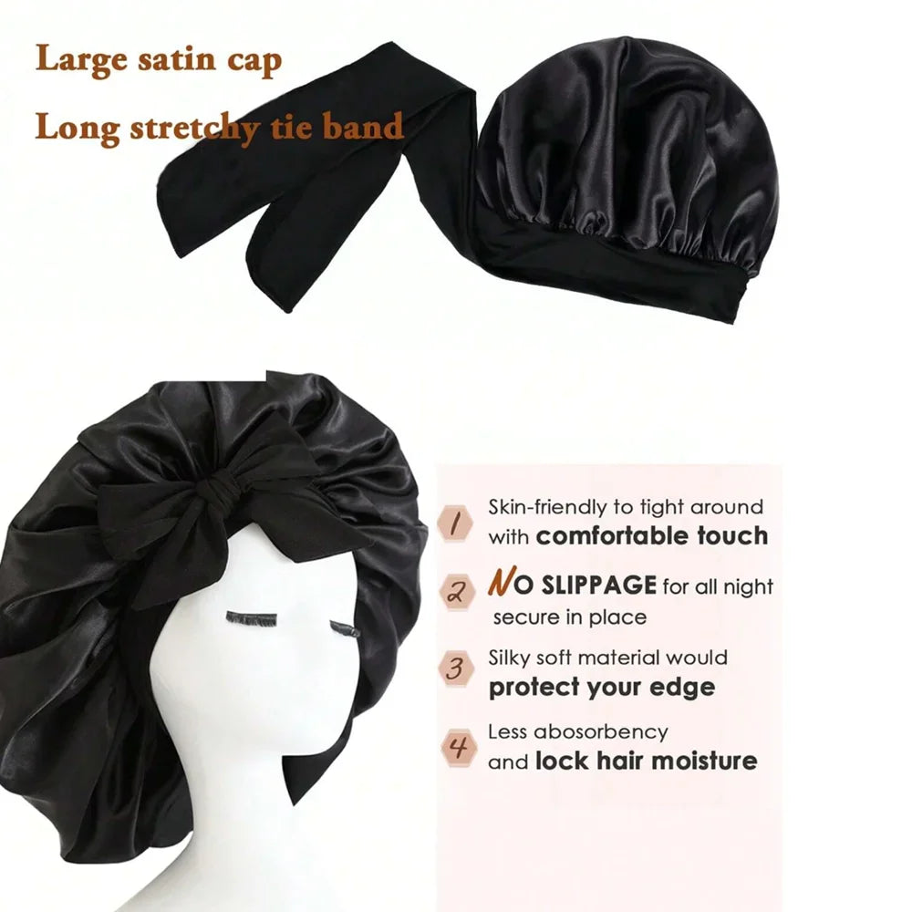 CocoLuxe Aura Satin Sleep Bonnet with Tie Band