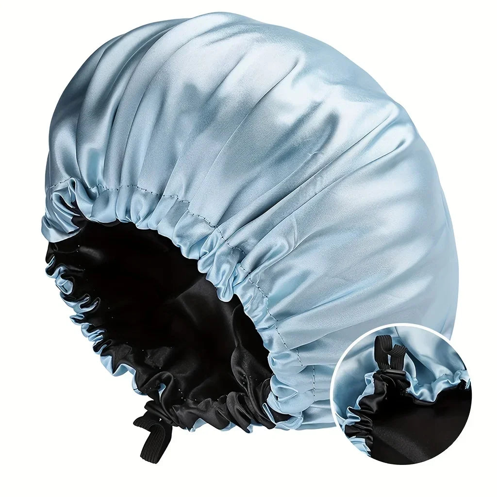 CocoLuxe Aura Satin Sleep Bonnet (Adjustable, Double-Layered)