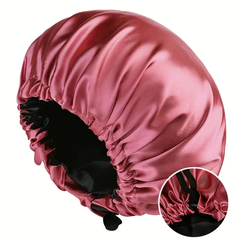 CocoLuxe Aura Satin Sleep Bonnet (Adjustable, Double-Layered)