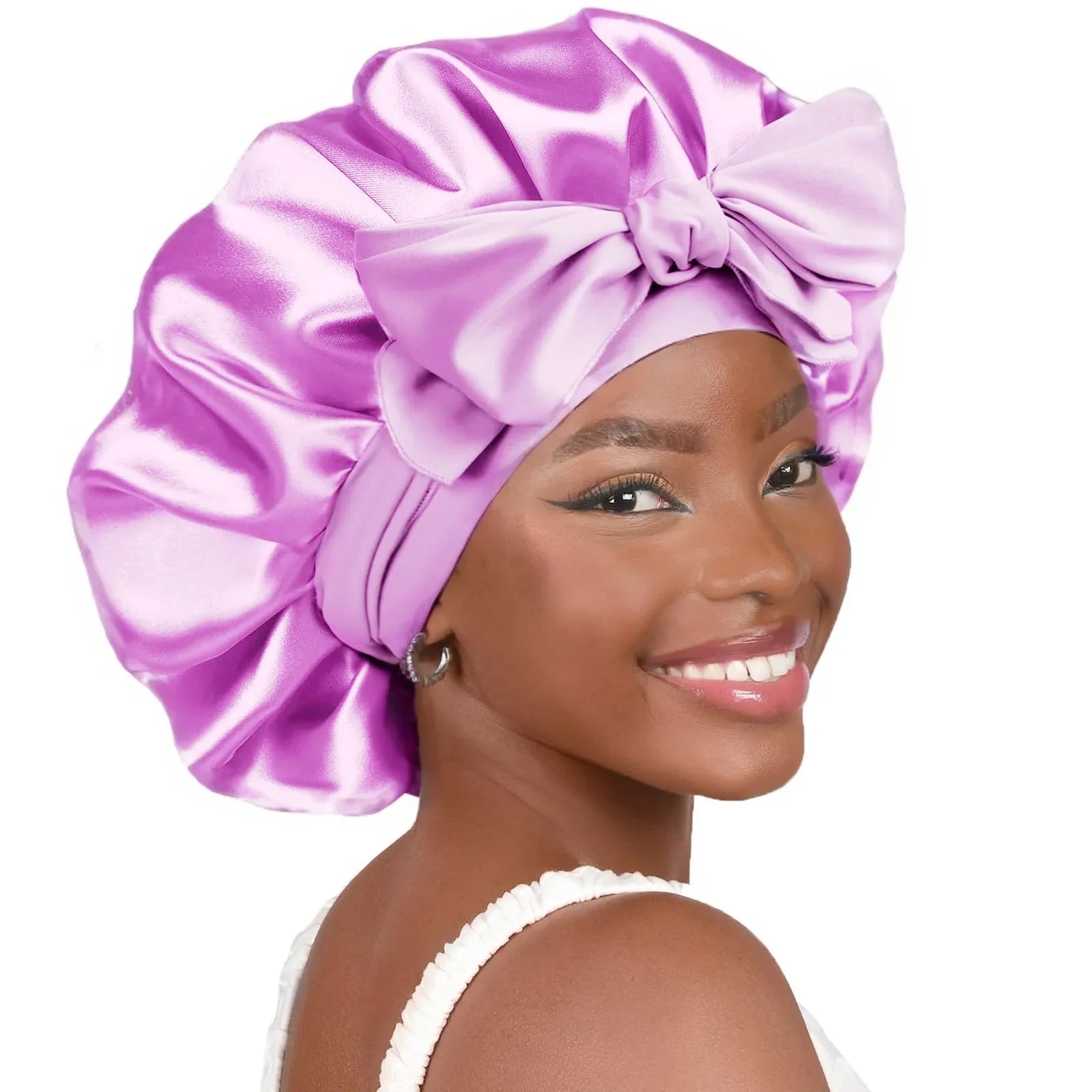CocoLuxe Aura Satin Sleep Bonnet with Tie Band