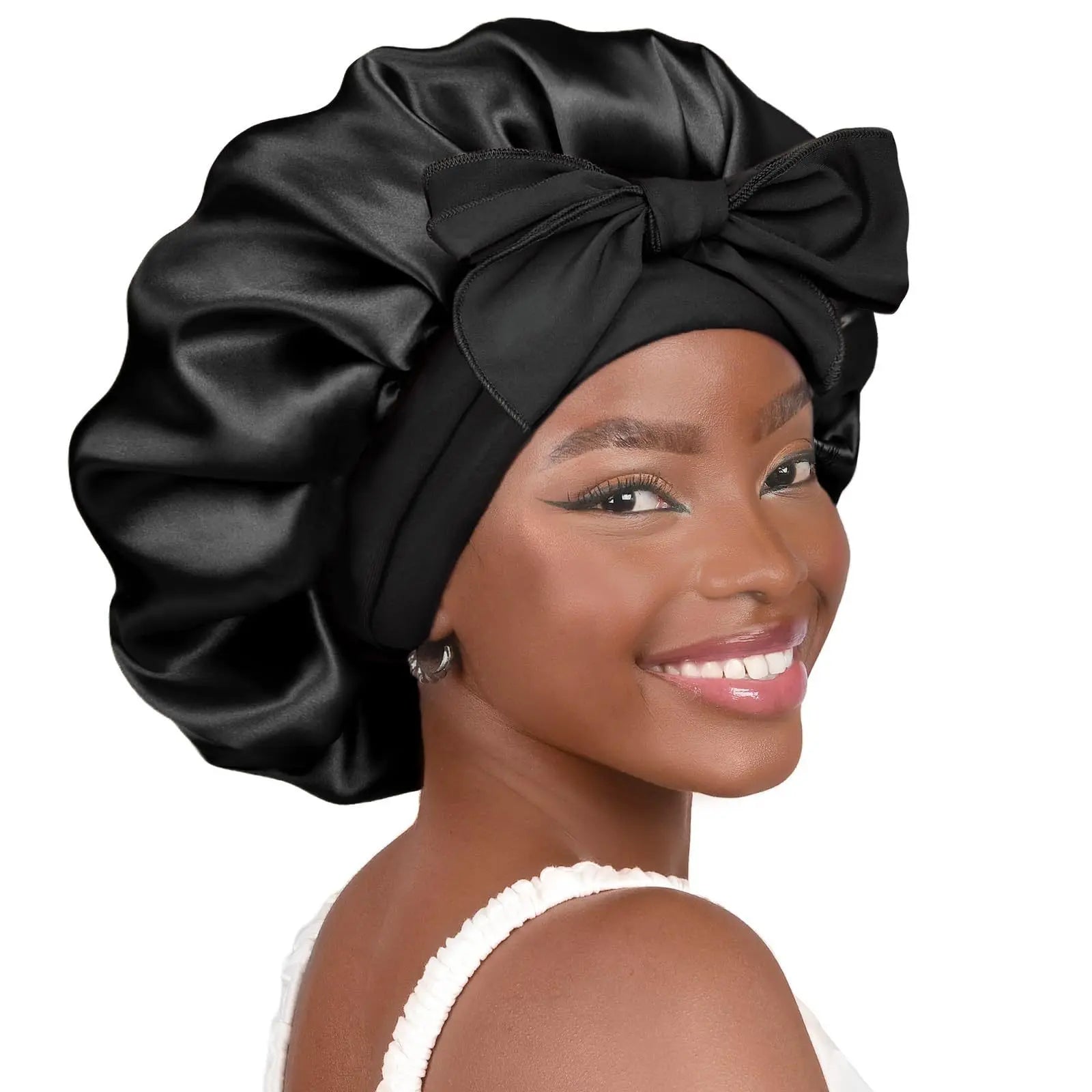 CocoLuxe Aura Satin Sleep Bonnet with Tie Band