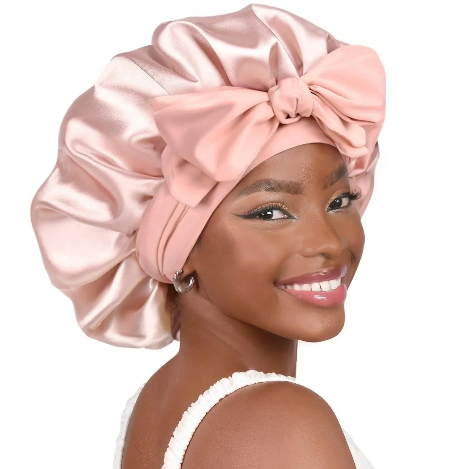 CocoLuxe Aura Satin Sleep Bonnet with Tie Band