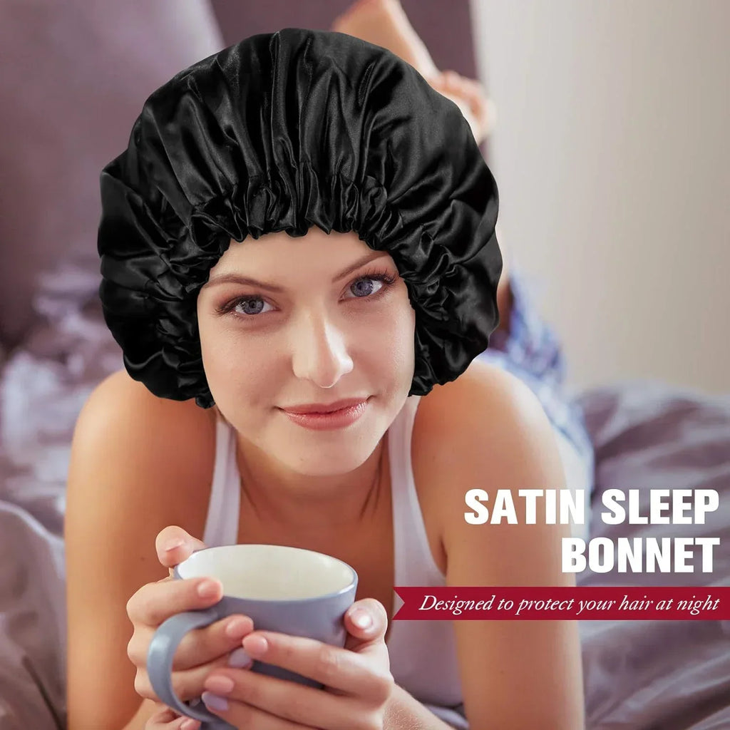 CocoLuxe Aura Satin Sleep Bonnet (Adjustable, Double-Layered)