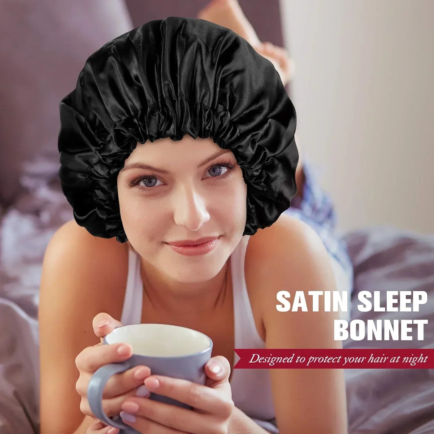 CocoLuxe Aura Satin Sleep Bonnet (Adjustable, Double-Layered)