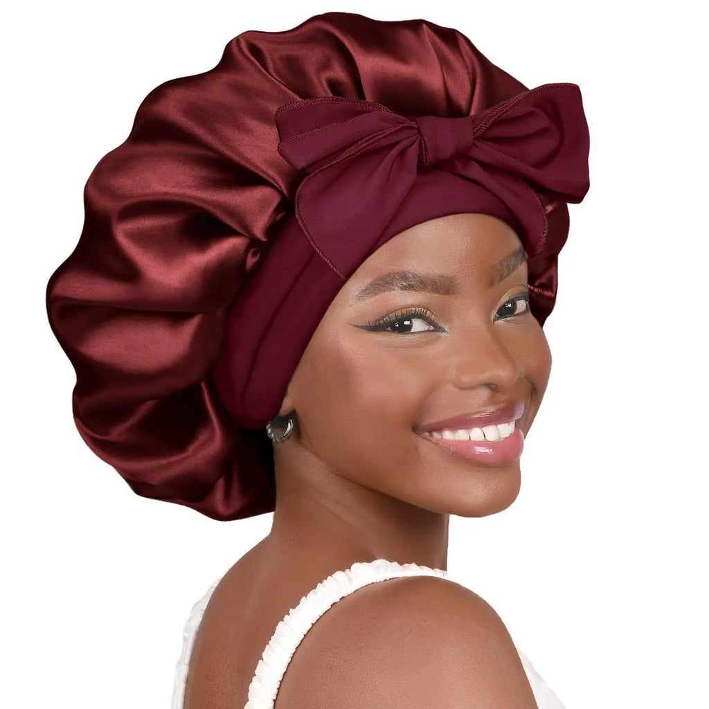 CocoLuxe Aura Satin Sleep Bonnet with Tie Band